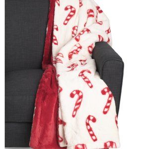 Bella Lux Reversible Candy Cane Christmas Throw Blanket SUPER plush thick